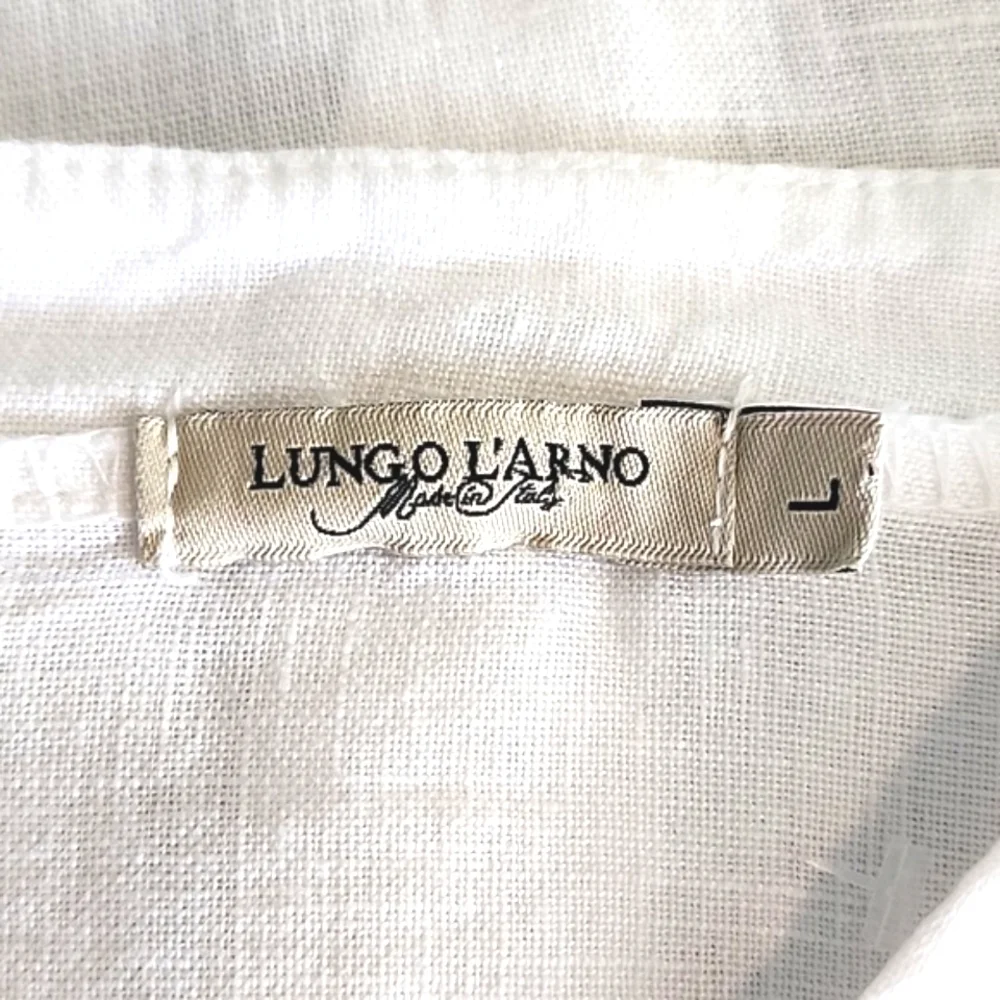 Lungo L'arno Shirt 100% Linen Mother Of Pearl Buttons Long Sleeves White Size L - Picture 11 of 12
